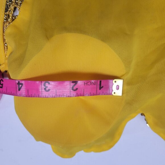 Yellow Sequin Halter Crop Top Silver Sequin Backless Belly Dancing Tops NEW - Picture 9 of 12